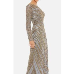 Mac Duggal (324) 5240 LONG SLEEVE BEADED COLUMN GOWN PLATINUM size 12